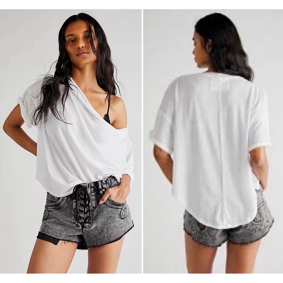 Free People We The Free Just Chillin Draped Neck Tee White Size Medium NEW NWT - Picture 4 of 11